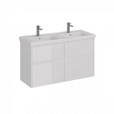 Тумба Lemark COMBI 125см под 2 раковины, подвесн./напольная,4 ящ., цвет корпуса, фасада: Белый гляне