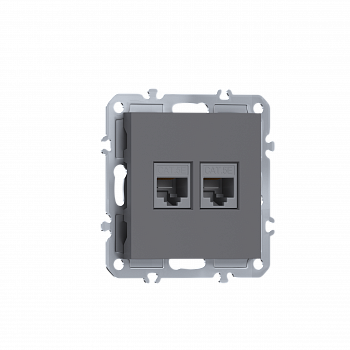 Розетка RJ45 + RJ45 cat.5,  компьютерная на 2 выхода,  цвет матовый серый,  серия A07 Donel