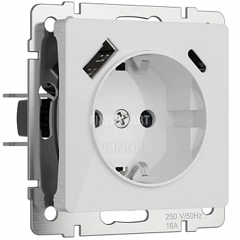 Розетка с быстрой зарядкой USB тип A+C (белый акрил) W1171741