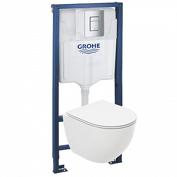 Комплект подвесной безободковый унитаз Grohe Rapid SL GH 39182001 с микролифтом + система инсталляции с кнопкой смыва хром глянцевый