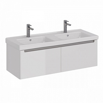 Тумба Lemark BUNO MINI 125см под 2 раковины, подвесная, 2 ящика, цвет корпуса, фасада: Белый глянец
