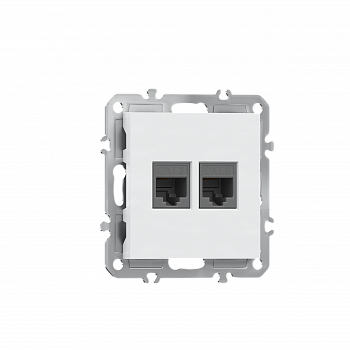 Розетка RJ11 + RJ45 cat.6,  комбинированная на 2 выхода (телефон + компьютер),  цвет глянцевый белый,  серия A07 Donel