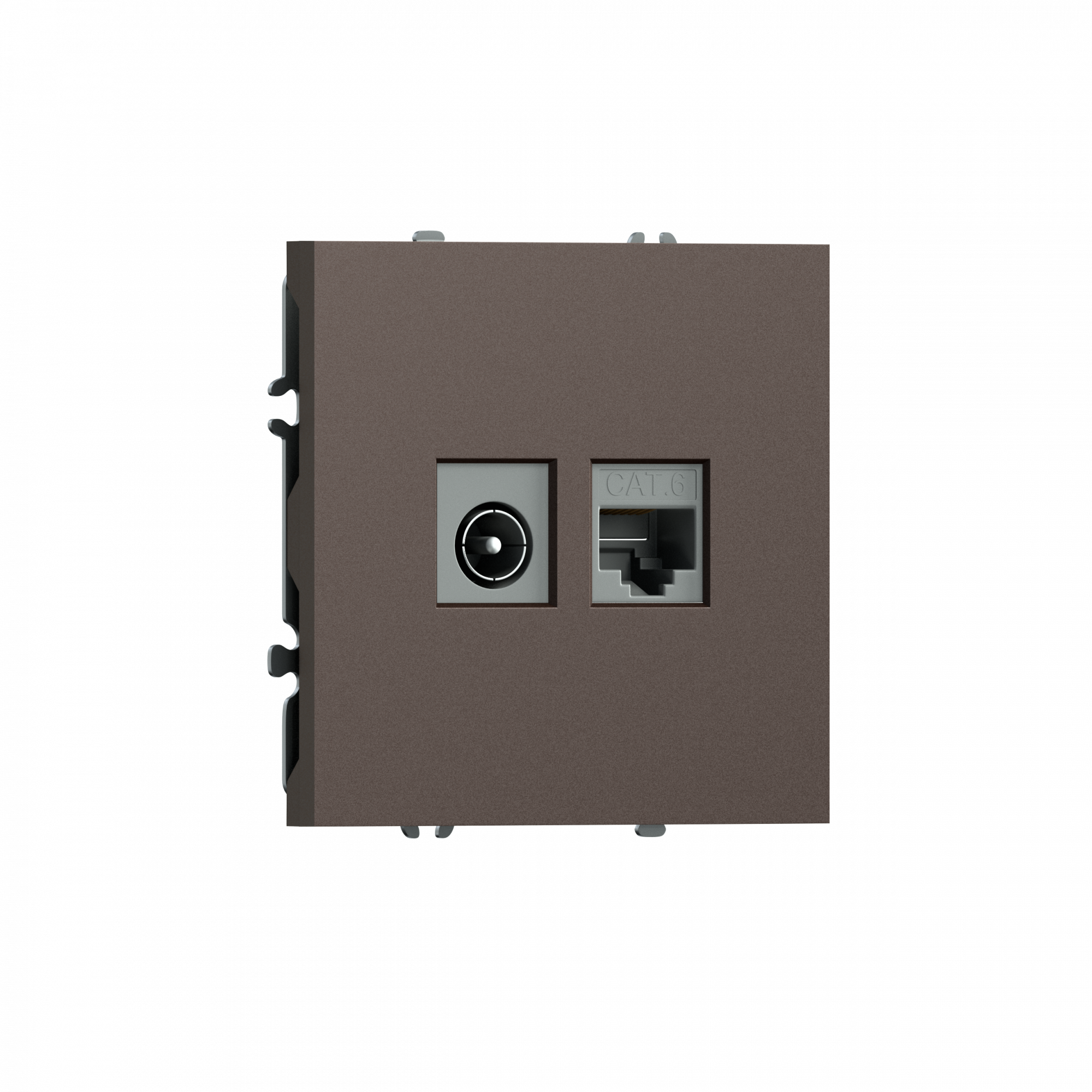 Розетка RJ45 cat.6 + TV 0-2400 МГц,  комбинированная на 2 выхода (компьютер + телевизор),  цвет мокко,  серия S08 Donel