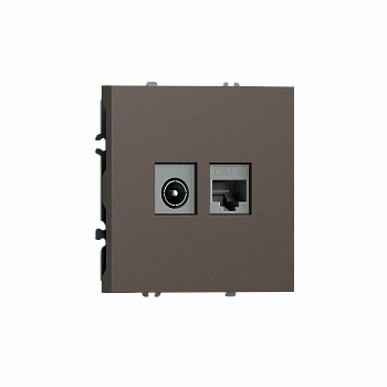 Розетка RJ45 cat.6 + TV 0-2400 МГц,  комбинированная на 2 выхода (компьютер + телевизор),  цвет мокко,  серия S08 Donel