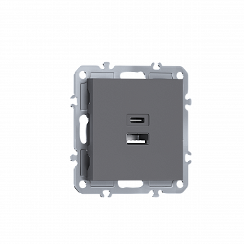 USB-зарядка типа A+С 3100мA 12Вт,  цвет матовый серый,  серия A07 Donel