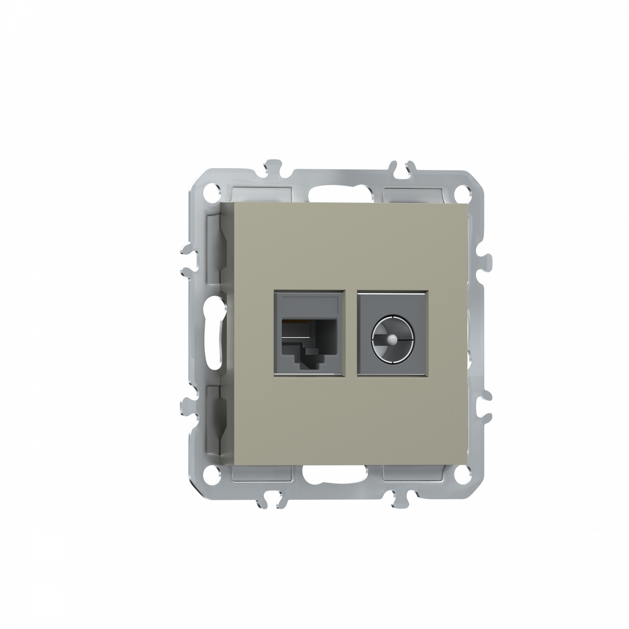 Розетка RJ45 cat.6 + TV 0-2400 МГц,  комбинированная на 2 выхода (компьютер + телевизор),  цвет шампань,  серия A07 Donel