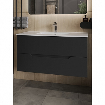 Orange Лайн Li-100Tub+Ra Тумба подвесная с раковиной, черный матовый