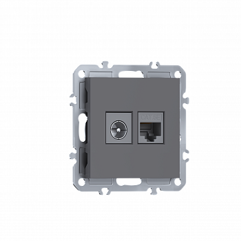 Розетка RJ45 cat.5 + TV 0-2400 МГц,  комбинированная на 2 выхода (компьютер + телевизор),  цвет матовый серый,  серия A07 Donel
