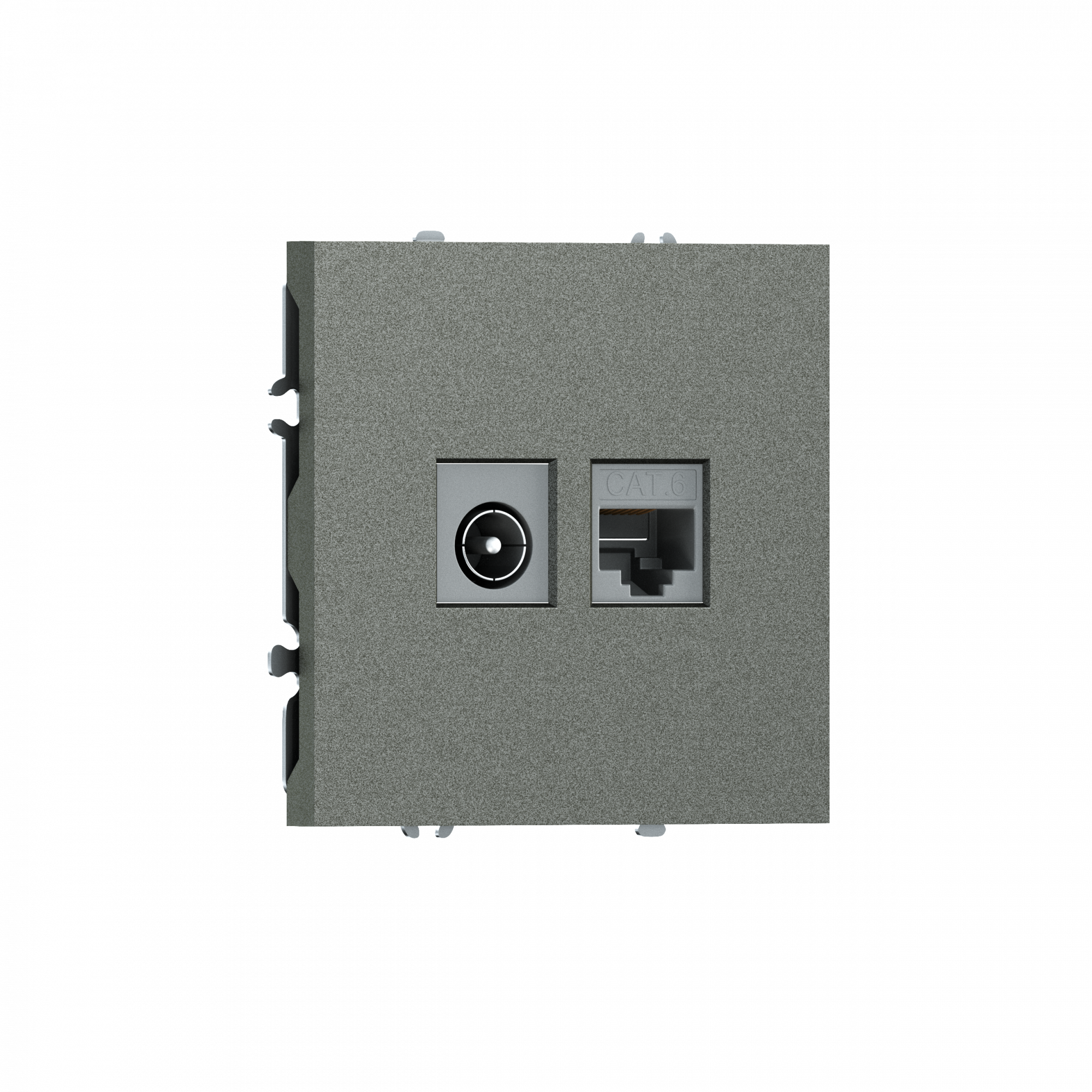 Розетка RJ45 cat.6 + TV 0-2400 МГц,  комбинированная на 2 выхода (компьютер + телевизор),  цвет матовый титан,  серия S08 Donel