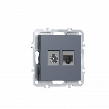 Розетка RJ45 cat.5 + TV 0-2400 МГц,  комбинированная на 2 выхода (компьютер + телевизор),  цвет сталь,  серия A07 Donel