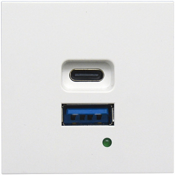 USB-зарядка 4200мA типа A+С,  быстрая зарядка 65W,  2 модуля,  45х45мм,  цвет белый
