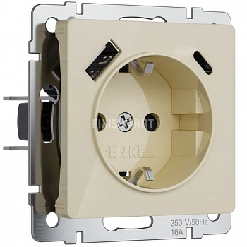 Розетка с быстрой зарядкой USB тип A+C (айвори акрил) W1171743