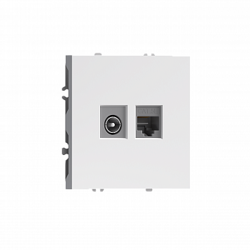 Розетка RJ45 cat.5 + TV 0-2400 МГц,  комбинированная на 2 выхода (компьютер + телевизор),  цвет матовый белый,  серия S08 Donel