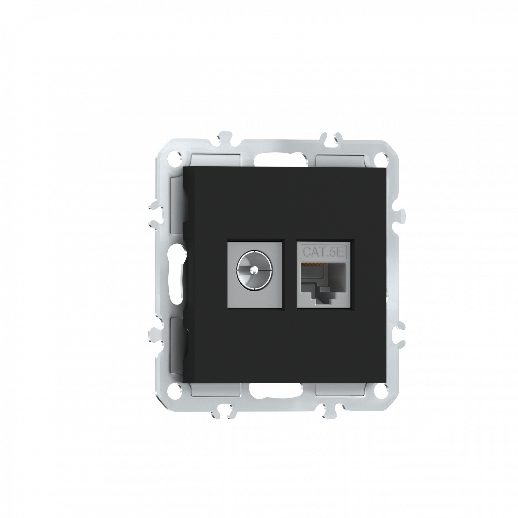 Розетка RJ45 cat.5 + TV 0-2400 МГц,  комбинированная на 2 выхода (компьютер + телевизор),  цвет матовый карбон,  серия A07 Donel
