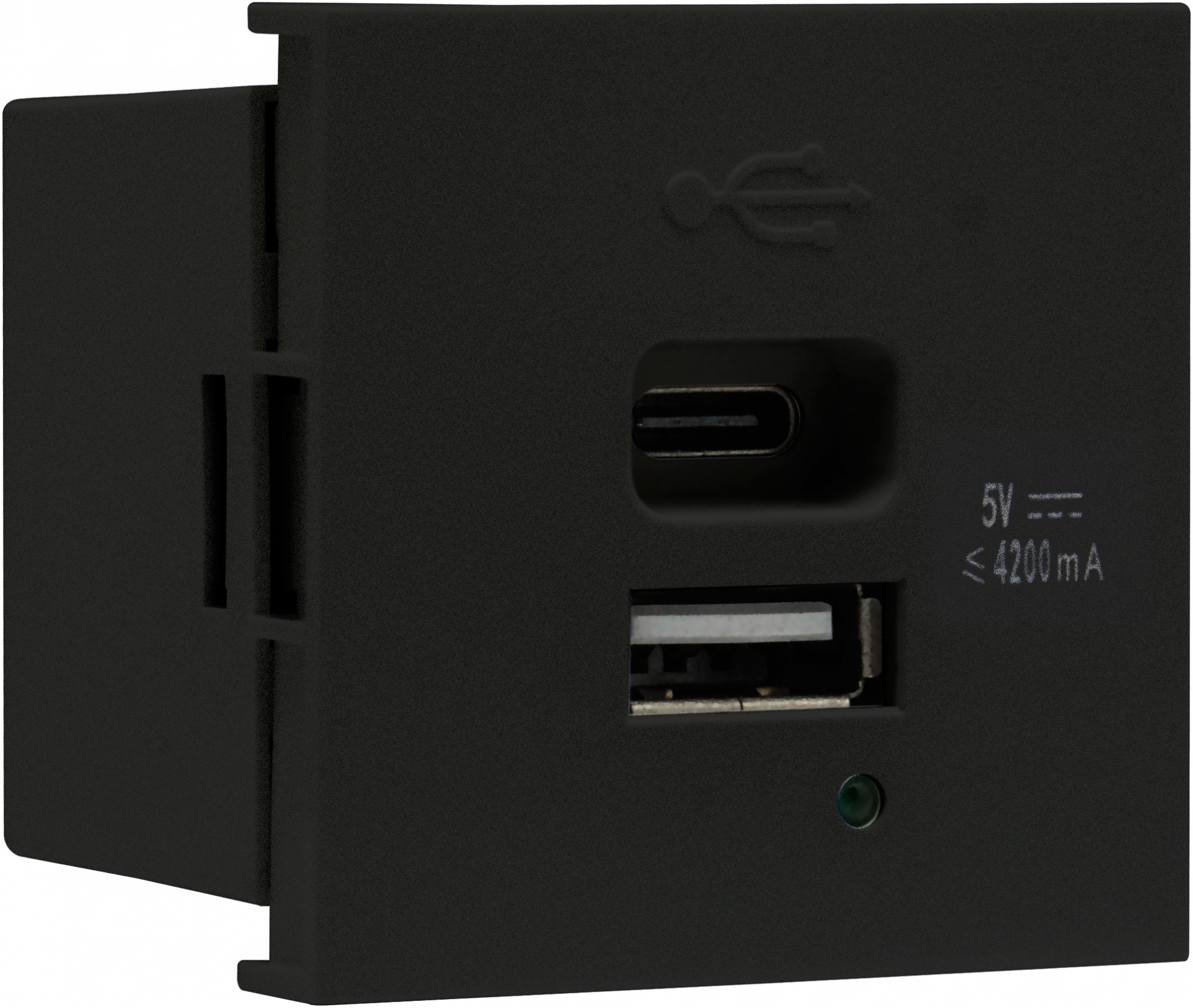USB-зарядка 4200мA типа A+С,  2 модуля,  45х45мм,  цвет черный матовый