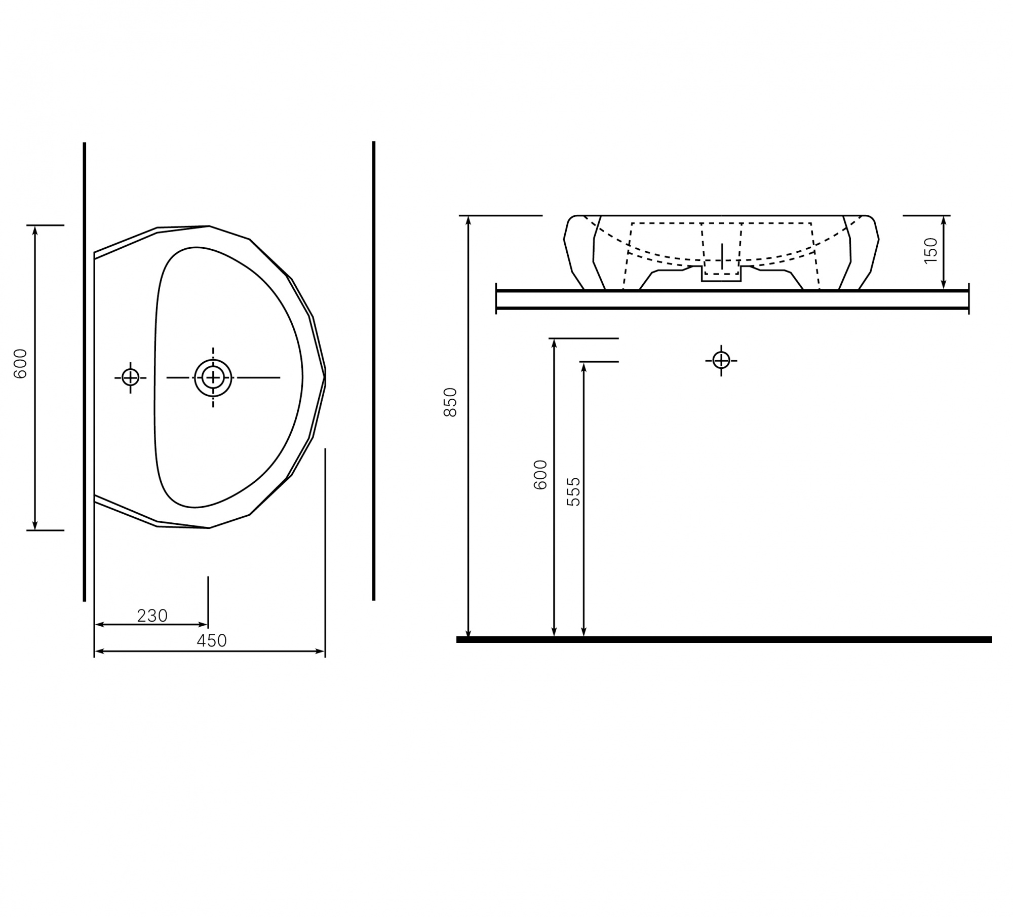 Раковина beWash Bekinger 60 см 87601106 глянцевый черный