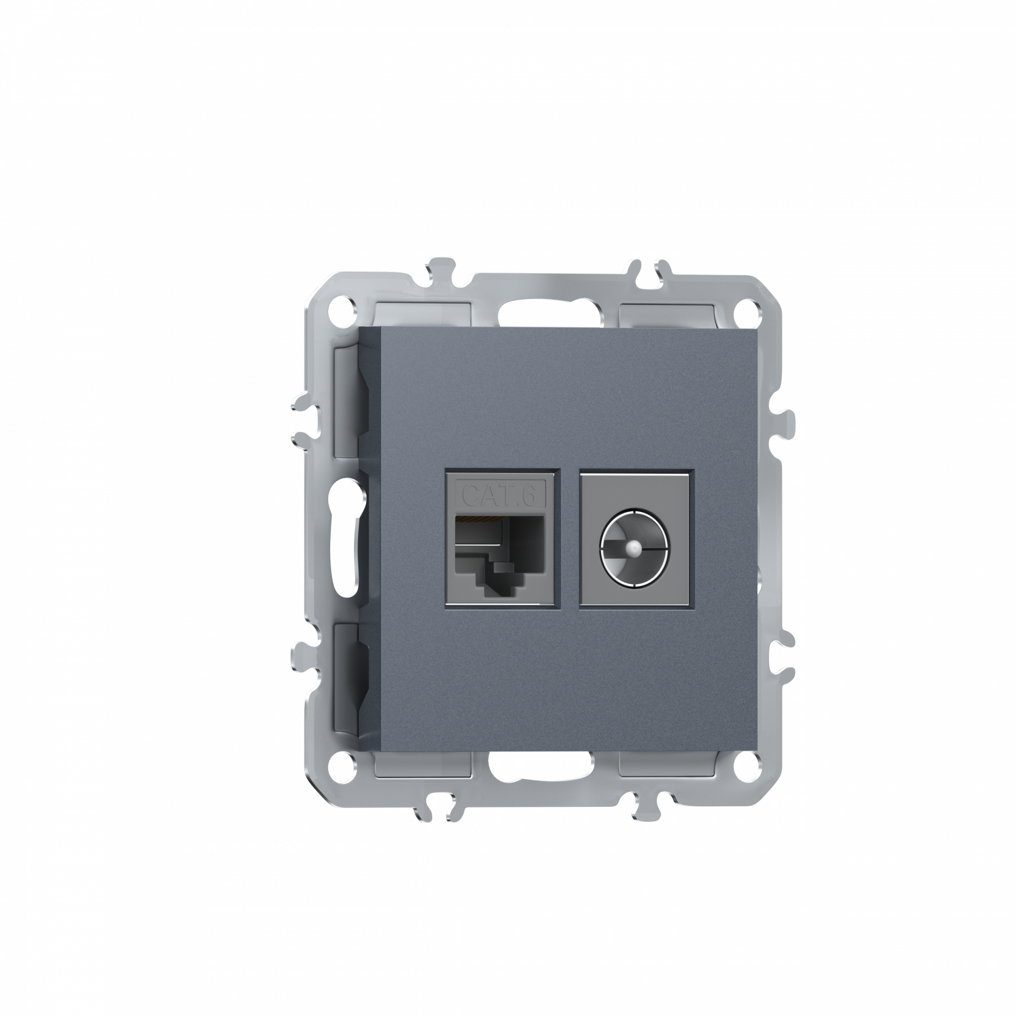 Розетка RJ45 cat.6 + TV 0-2400 МГц,  комбинированная на 2 выхода (компьютер + телевизор),  цвет сталь,  серия A07 Donel
