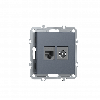 Розетка RJ45 cat.6 + TV 0-2400 МГц,  комбинированная на 2 выхода (компьютер + телевизор),  цвет сталь,  серия A07 Donel