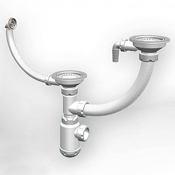 Сифон двойной Granula GRAND 3 1/2 с круглым переливом и винтом и отводом металл (341-11-24)