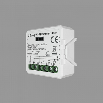 Двухканальное Wi-Fi реле-диммер Denkirs RL1004-DM
