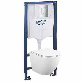 Комплект подвесной безободковый унитаз Grohe Rapid SL GH 39181001 с микролифтом + система инсталляции с кнопкой смыва хром глянцевый