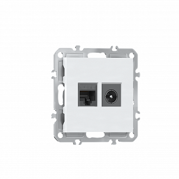 Розетка RJ45 cat.6 + TV 0-2400 МГц,  комбинированная на 2 выхода (компьютер + телевизор),  цвет глянцевый белый,  серия A07 Donel