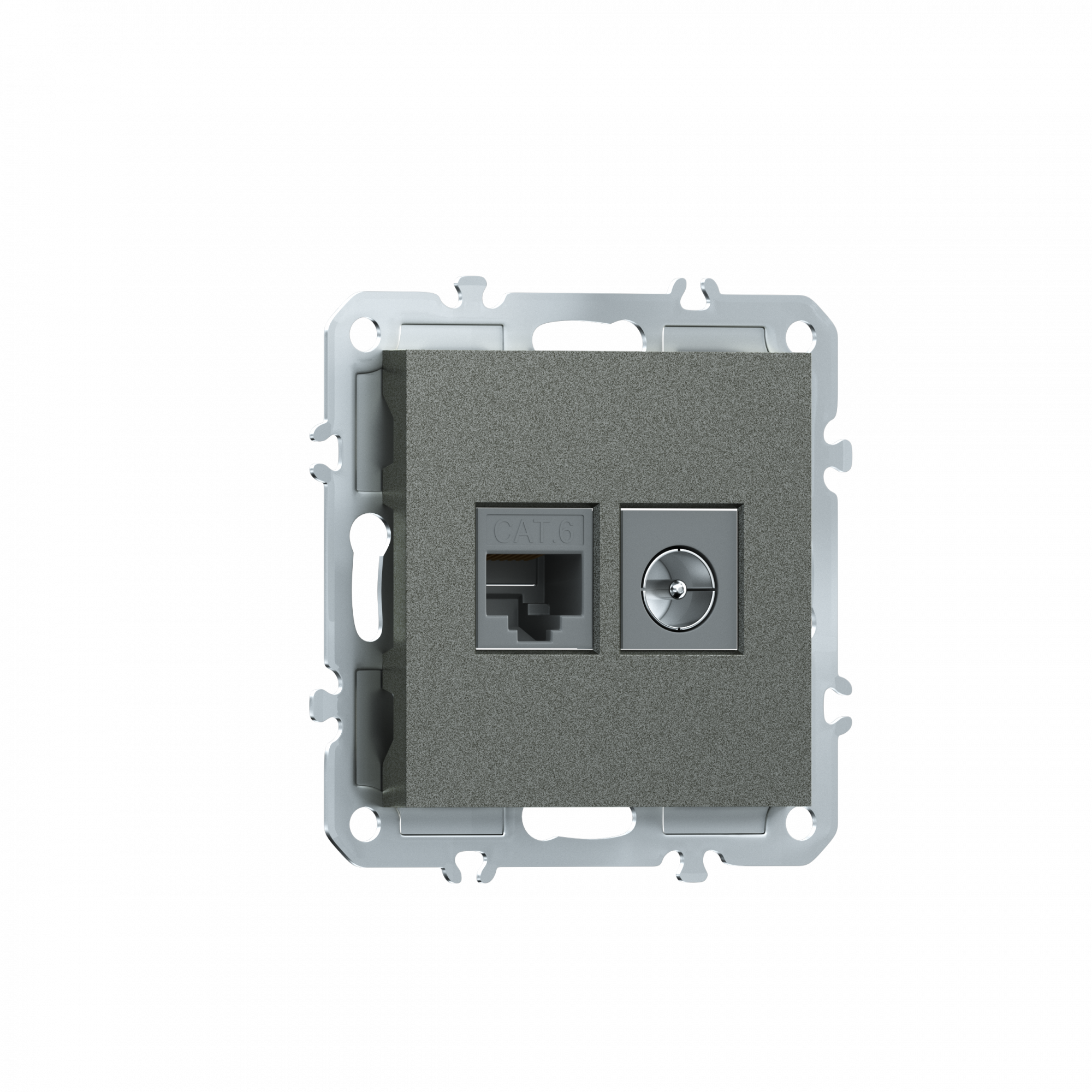 Розетка RJ45 cat.6 + TV 0-2400 МГц,  комбинированная на 2 выхода (компьютер + телевизор),  цвет матовый титан,  серия A07 Donel