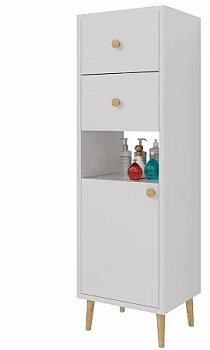 Пенал Dreja LUNO 35 см., напольный, правый, 1 дв., 2 ящ., 1 откр. полка, белый глянец