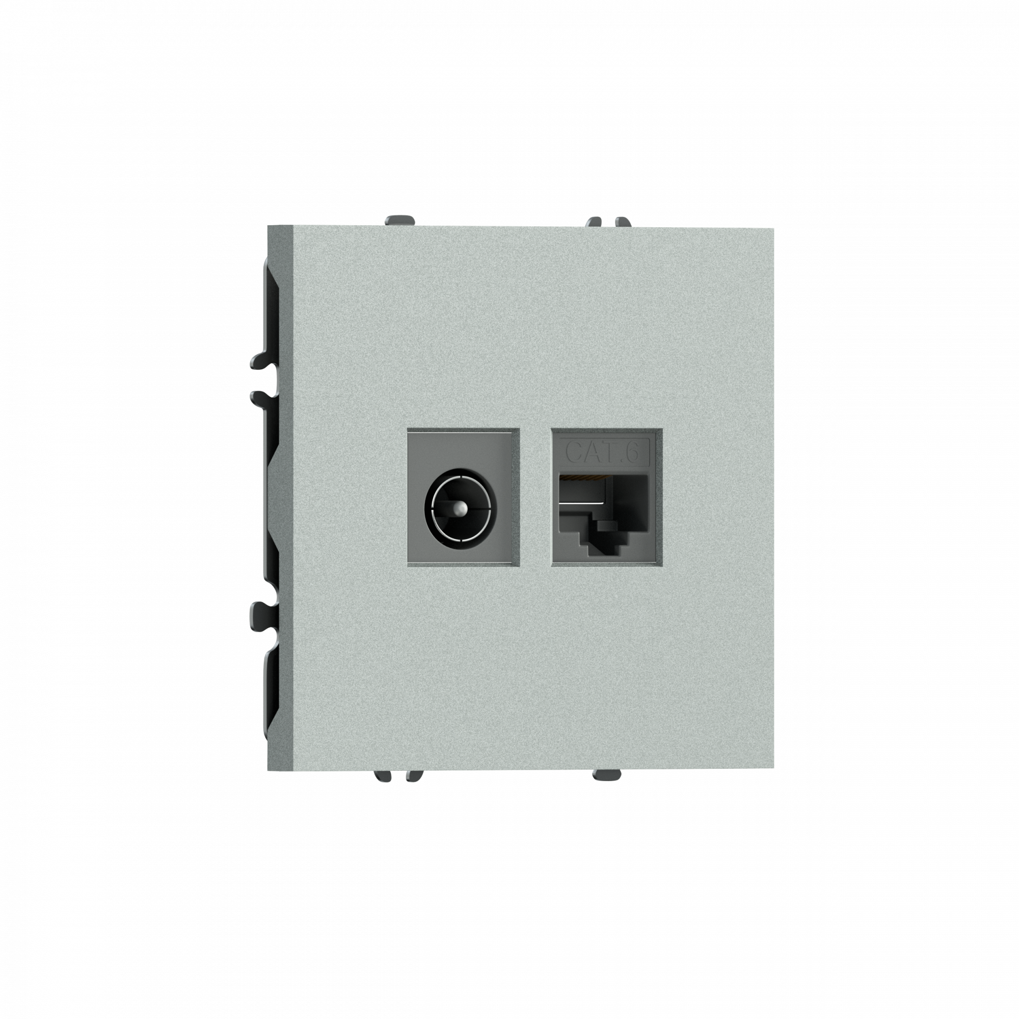 Розетка RJ45 cat.6 + TV 0-2400 МГц,  комбинированная на 2 выхода (компьютер + телевизор),  цвет графит серый,  серия S08 Donel