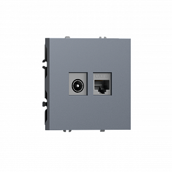 Розетка RJ45 cat.6 + TV 0-2400 МГц,  комбинированная на 2 выхода (компьютер + телевизор),  цвет сталь,  серия S08 Donel