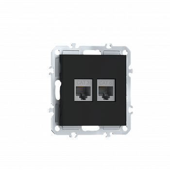 Розетка RJ11 + RJ45 cat.6,  комбинированная на 2 выхода (телефон + компьютер),  цвет матовый карбон,  серия A07 Donel