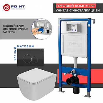 Сет: Инсталляция Point Элемент PN45122+Клавиша Виктория чер/хром PN44061BC+Унитаз Меркурий PN41831WM