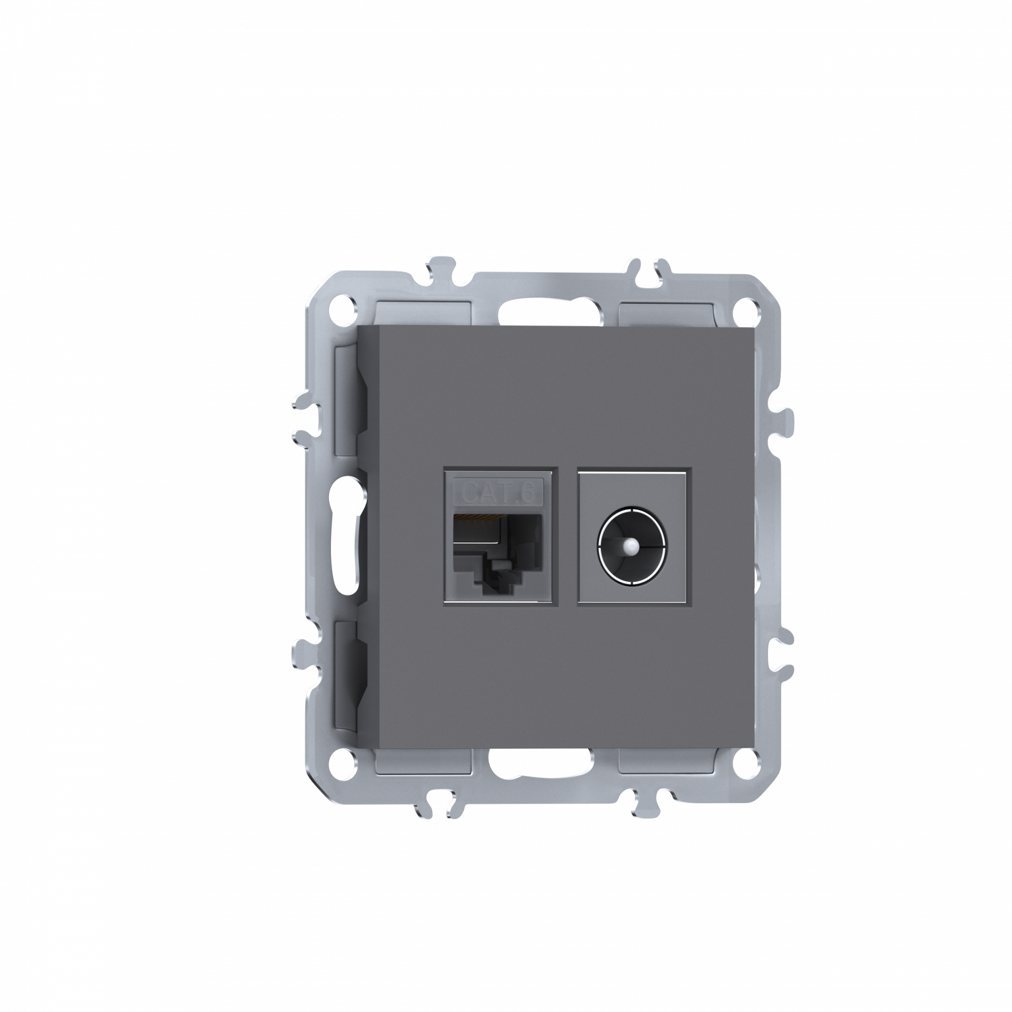 Розетка RJ45 cat.6 + TV 0-2400 МГц,  комбинированная на 2 выхода (компьютер + телевизор),  цвет матовый серый,  серия A07 Donel