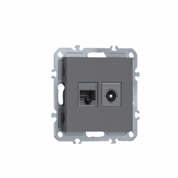 Розетка RJ45 cat.6 + TV 0-2400 МГц,  комбинированная на 2 выхода (компьютер + телевизор),  цвет матовый серый,  серия A07 Donel