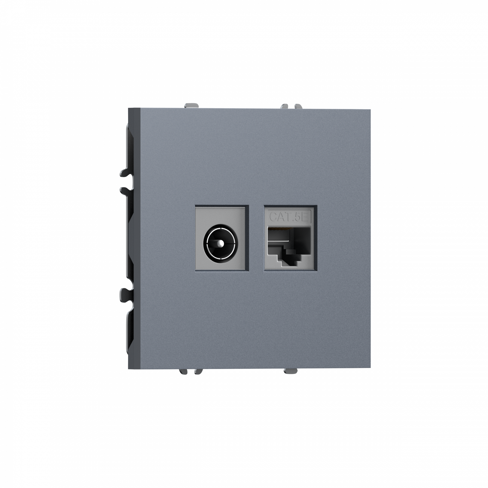 Розетка RJ45 cat.5 + TV 0-2400 МГц,  комбинированная на 2 выхода (компьютер + телевизор),  цвет сталь,  серия S08 Donel