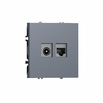Розетка RJ45 cat.5 + TV 0-2400 МГц,  комбинированная на 2 выхода (компьютер + телевизор),  цвет сталь,  серия S08 Donel