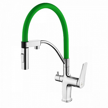 Смеситель Lemark Comfort LM3074C-Green для кухни, с гибким изливом, с подключ. к фильтру питьевой во