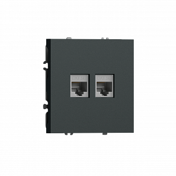 Розетка RJ45 + RJ45 cat.5,  компьютерная на 2 выхода,  цвет графит черный,  серия S08 Donel