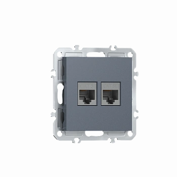 Розетка RJ11 + RJ45 cat.5,  комбинированная на 2 выхода (телефон + компьютер),  цвет сталь,  серия A07 Donel