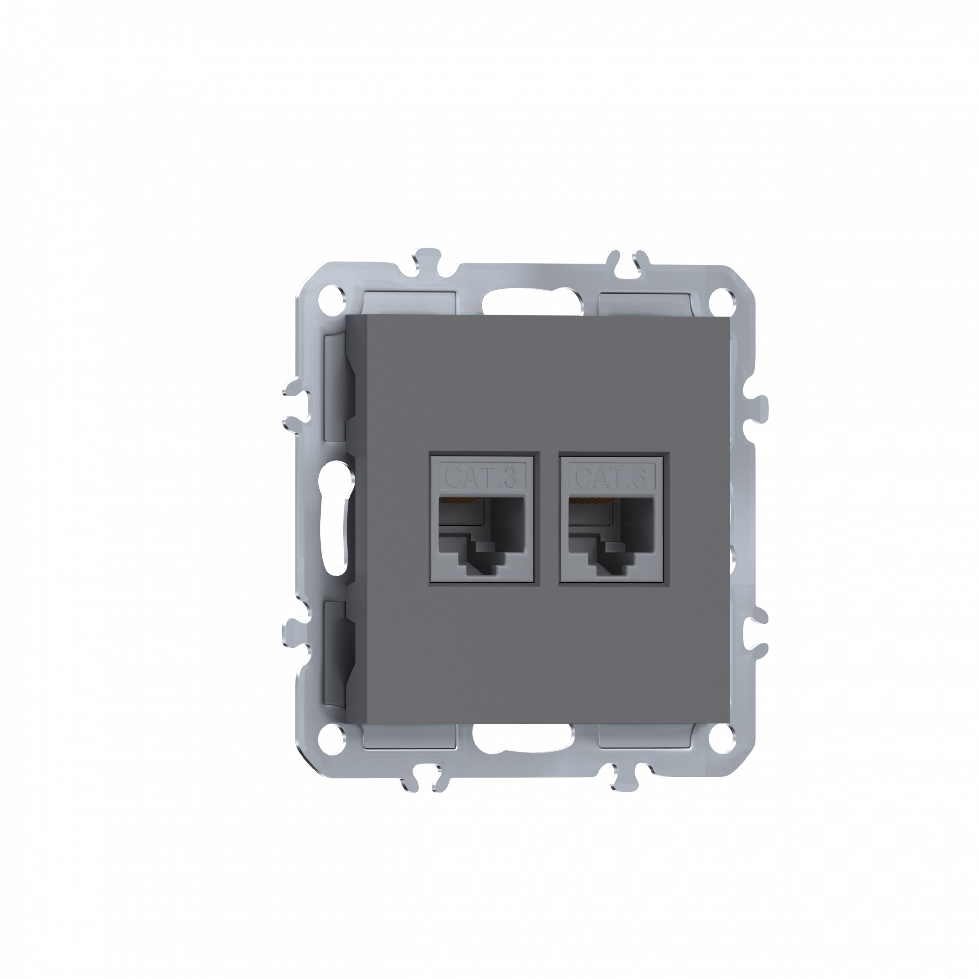 Розетка RJ11 + RJ45 cat.6,  комбинированная на 2 выхода (телефон + компьютер),  цвет матовый серый,  серия A07 Donel