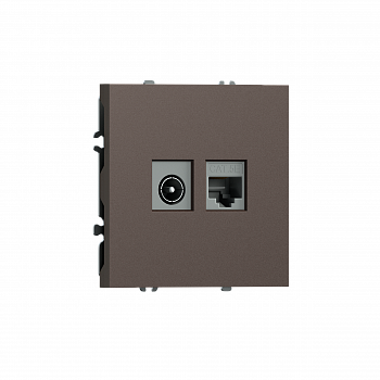 Розетка RJ45 cat.5 + TV 0-2400 МГц,  комбинированная на 2 выхода (компьютер + телевизор),  цвет мокко,  серия S08 Donel