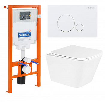 Комплект подвесной безободковый унитаз BelBagno Due BB3103CHR/SC с микролифтом + система инсталляции BelBagno BB002-80 с кнопкой смыва BB014-SR-BIANCO