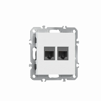 Розетка RJ11 + RJ11,  телефонная на 2 выхода,  цвет глянцевый белый,  серия A07 Donel