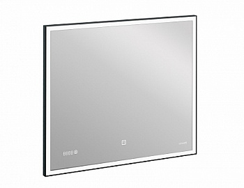 Зеркало LED 011 design 100x80 с подсветкой часы металл. рамка прямоугольное