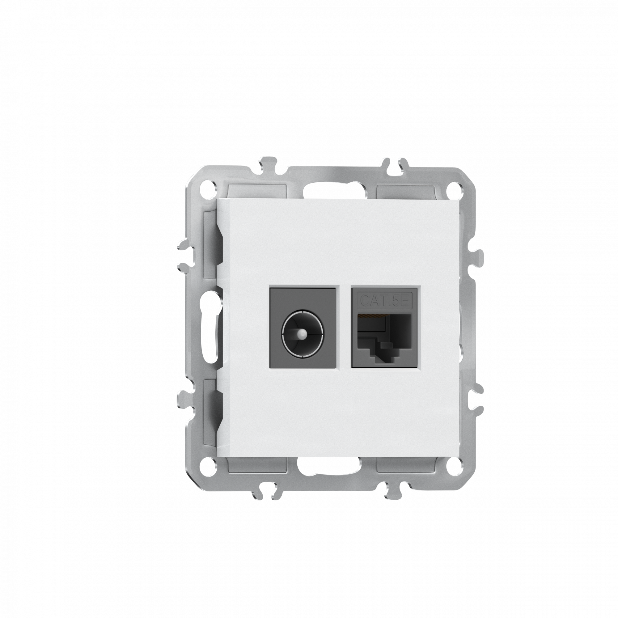 Розетка RJ45 cat.5 + TV 0-2400 МГц,  комбинированная на 2 выхода (компьютер + телевизор),  цвет глянцевый белый,  серия A07 Donel