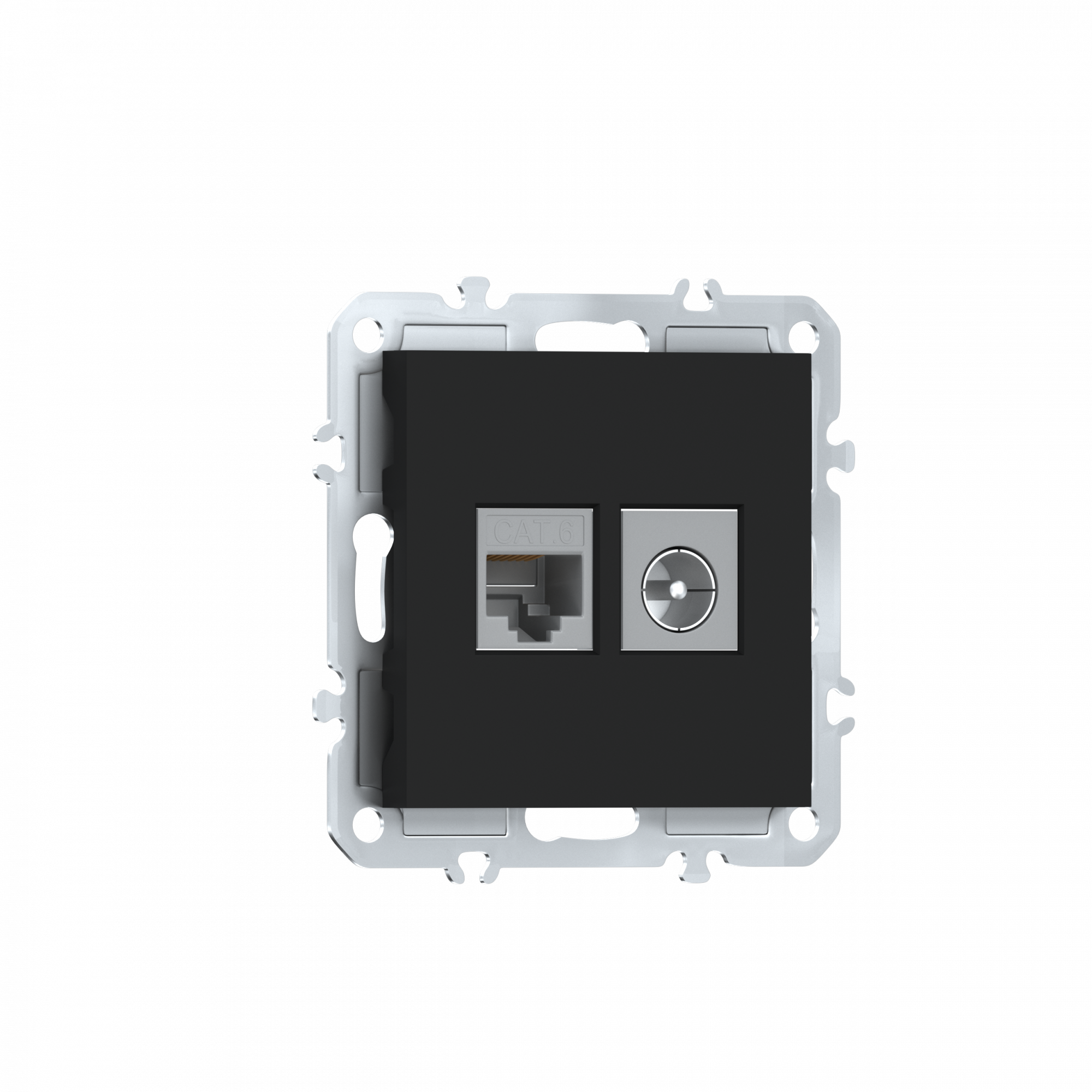 Розетка RJ45 cat.6 + TV 0-2400 МГц,  комбинированная на 2 выхода (компьютер + телевизор),  цвет матовый карбон,  серия A07 Donel