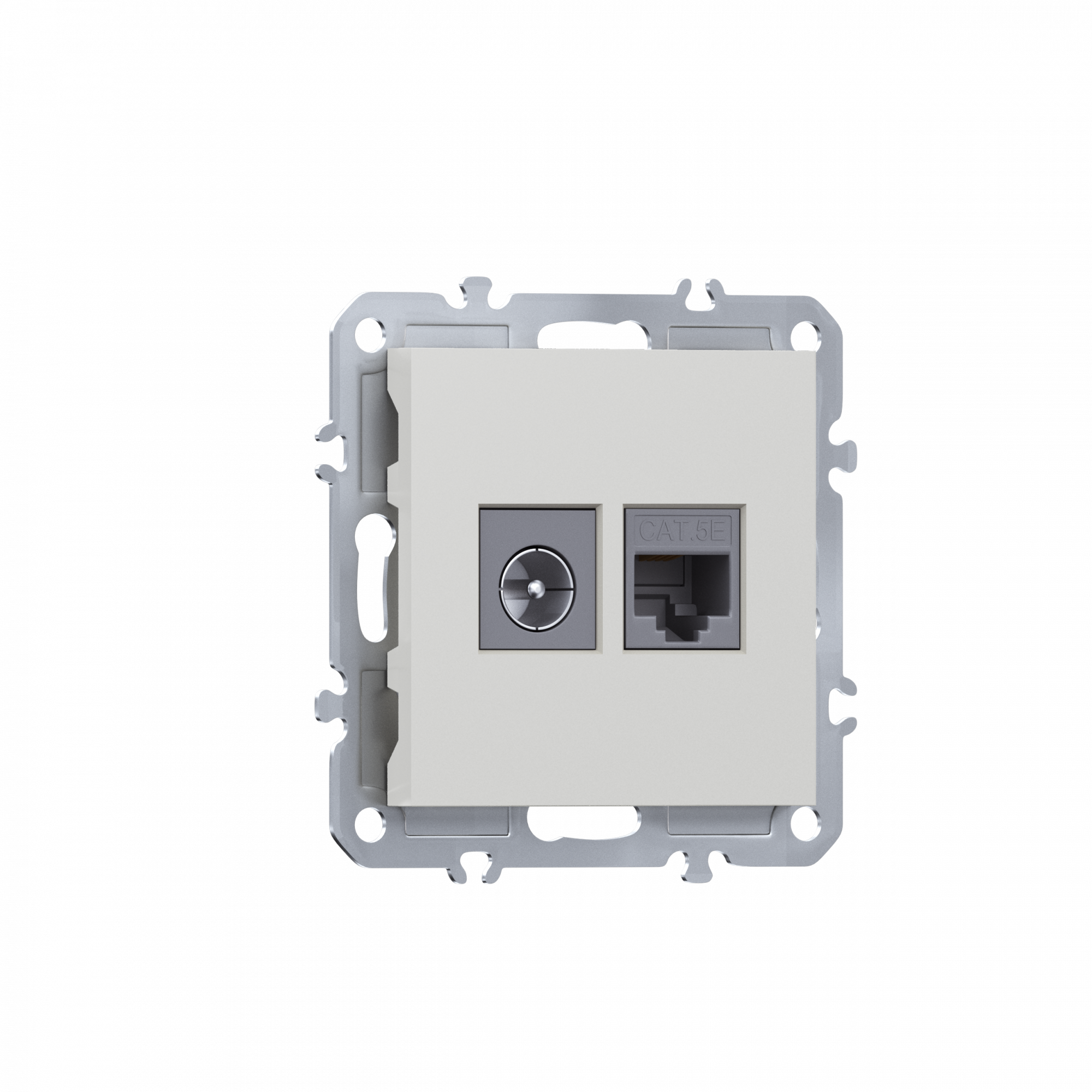 Розетка RJ45 cat.5 + TV 0-2400 МГц,  комбинированная на 2 выхода (компьютер + телевизор),  цвет матовый белый,  серия A07 Donel