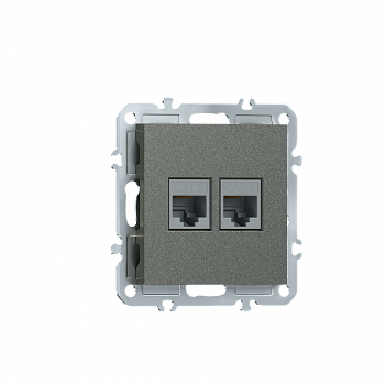 Розетка RJ45 + RJ45 cat.6,  компьютерная на 2 выхода,  цвет матовый титан,  серия A07 Donel