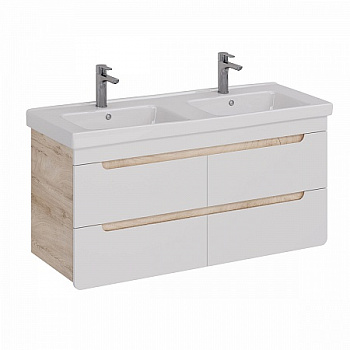Тумба Lemark OLIVIA 125см под 2 раковины, подвесная,4 ящ., цвета: корпус-Дуб кантри, фасад-Белый гля