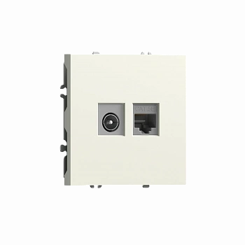 Розетка RJ45 cat.5 + TV 0-2400 МГц,  комбинированная на 2 выхода (компьютер + телевизор),  цвет слоновая кость,  серия S08 Donel